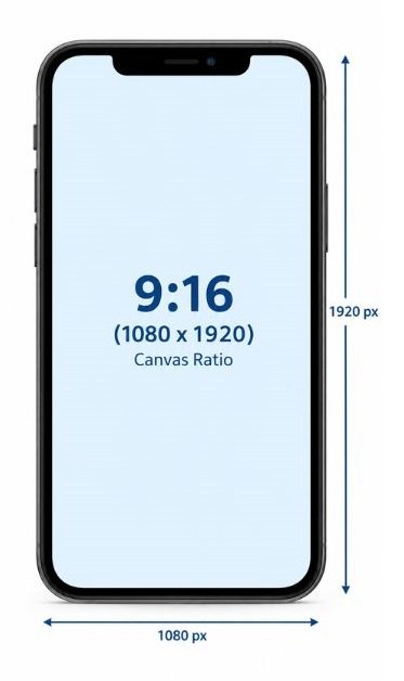 Phone mockup showing a 1080 x 1920 canvas with the 9:16 ratio labelled