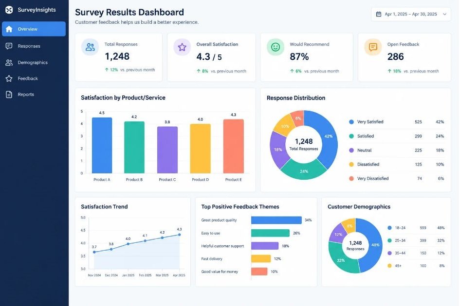 Screenshot of a sample survey results dashboard built in a visualisation tool